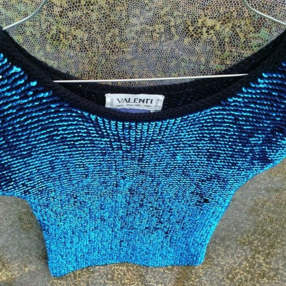 Vintage VALENTI Sequin & Knit Top black blue - Picture 7 of 10